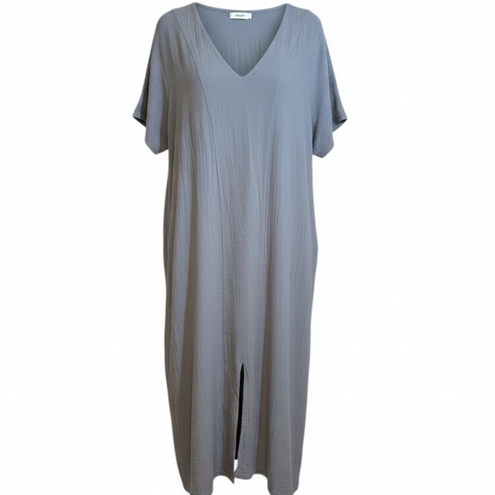 Gray V-Neck Midi Dress